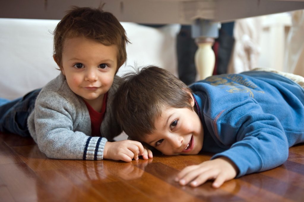two little boys on hardwood floor
