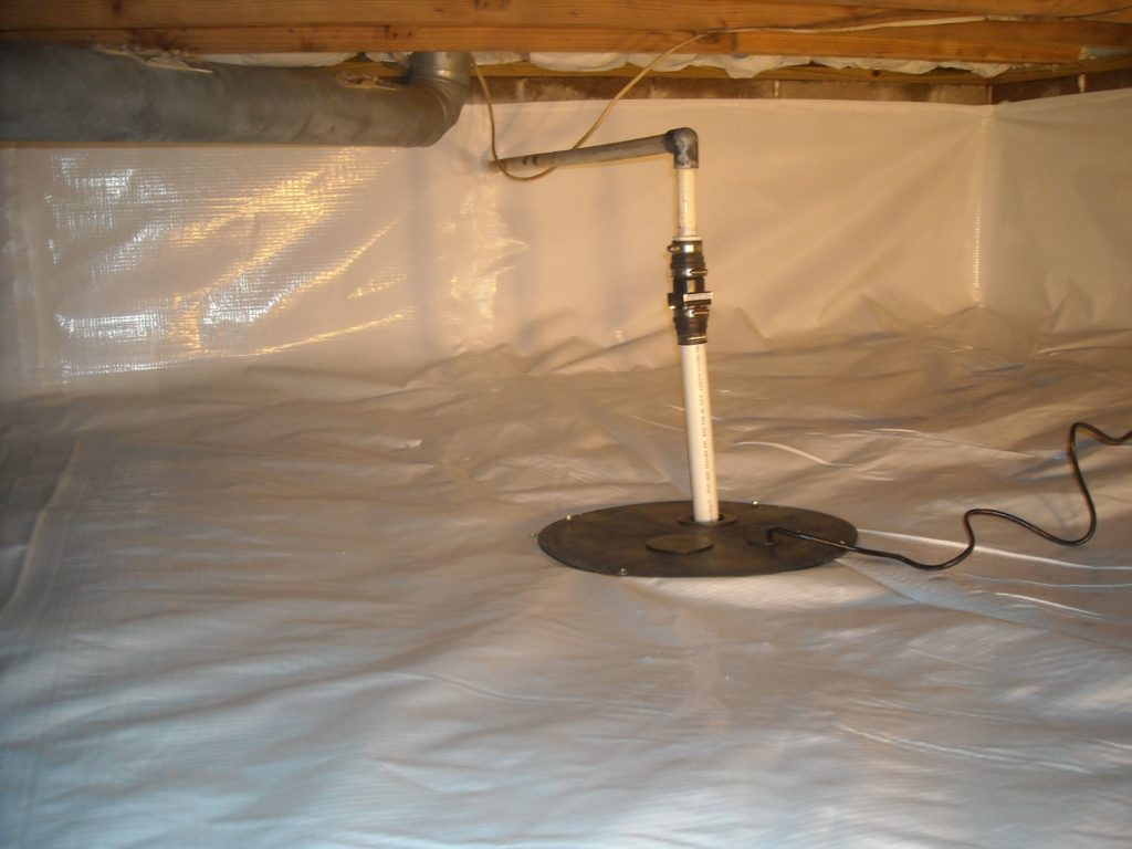 sump pump installed in encapsulated crawlspace