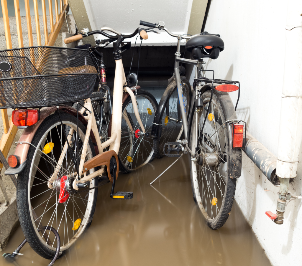 flooded basement with bicycles