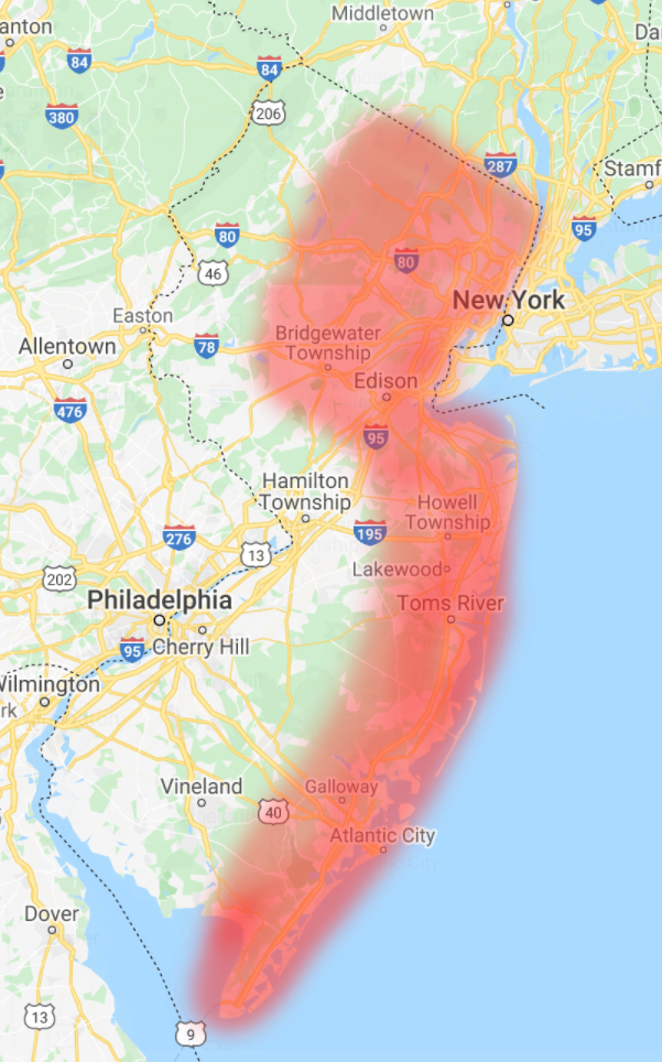 map of Jersey Shore Crawlspace Enhancement service area