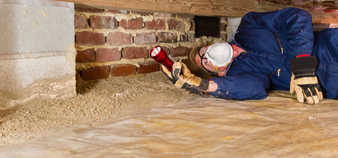 worker inspecting for crawl space maintenance