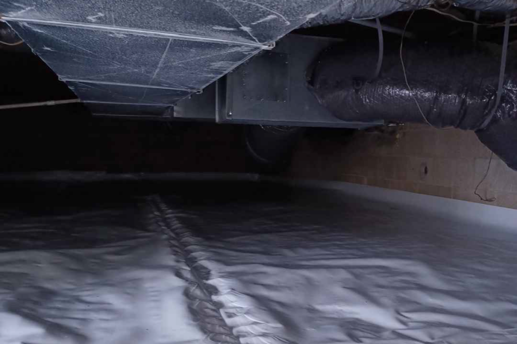 after picture of vapor barrier on crawlspace floor 