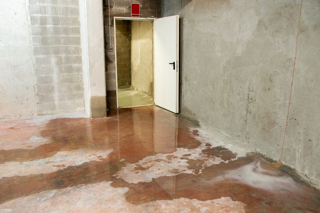 standing water on basement floor due to insufficient waterproofing and moisture management services