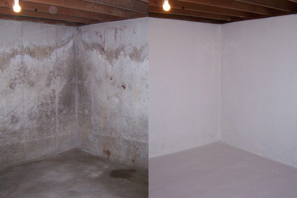 before and after application of DRYLOK® for crawlspace waterproofing
