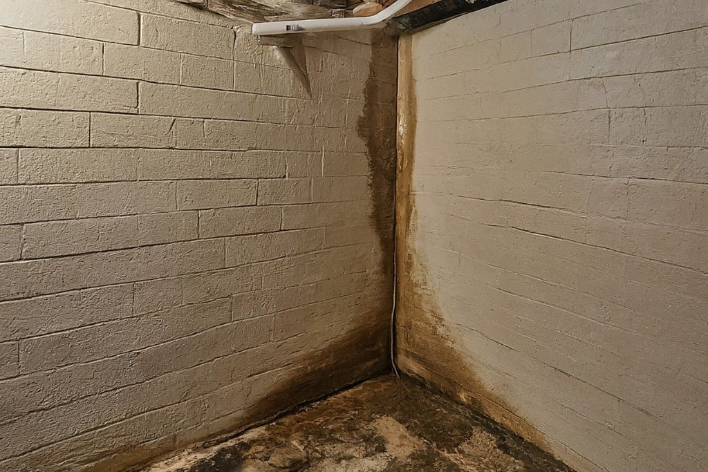 basement leak causing moisture damage
