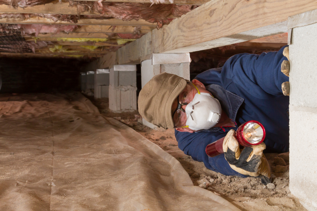 man inspecting a crawlspace